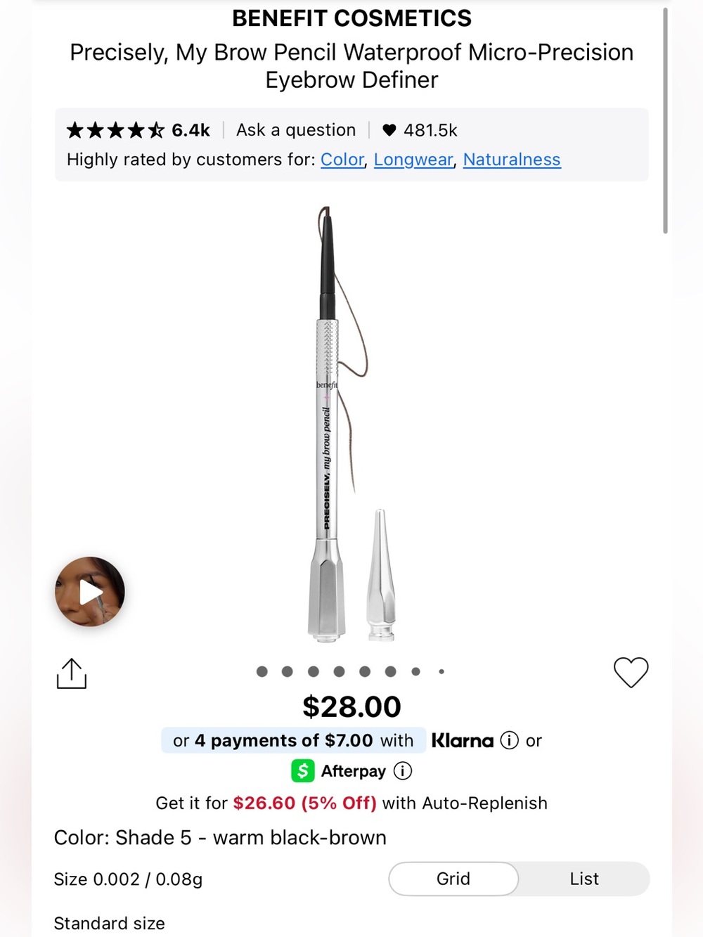 Benefit precisely my brow waterproof eyebrow pencil!